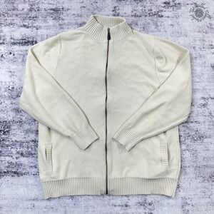 T. Dalton Clothing Full Zip Sweater Men's XL Cream Ribbed Knit Cotton Blend Y2K